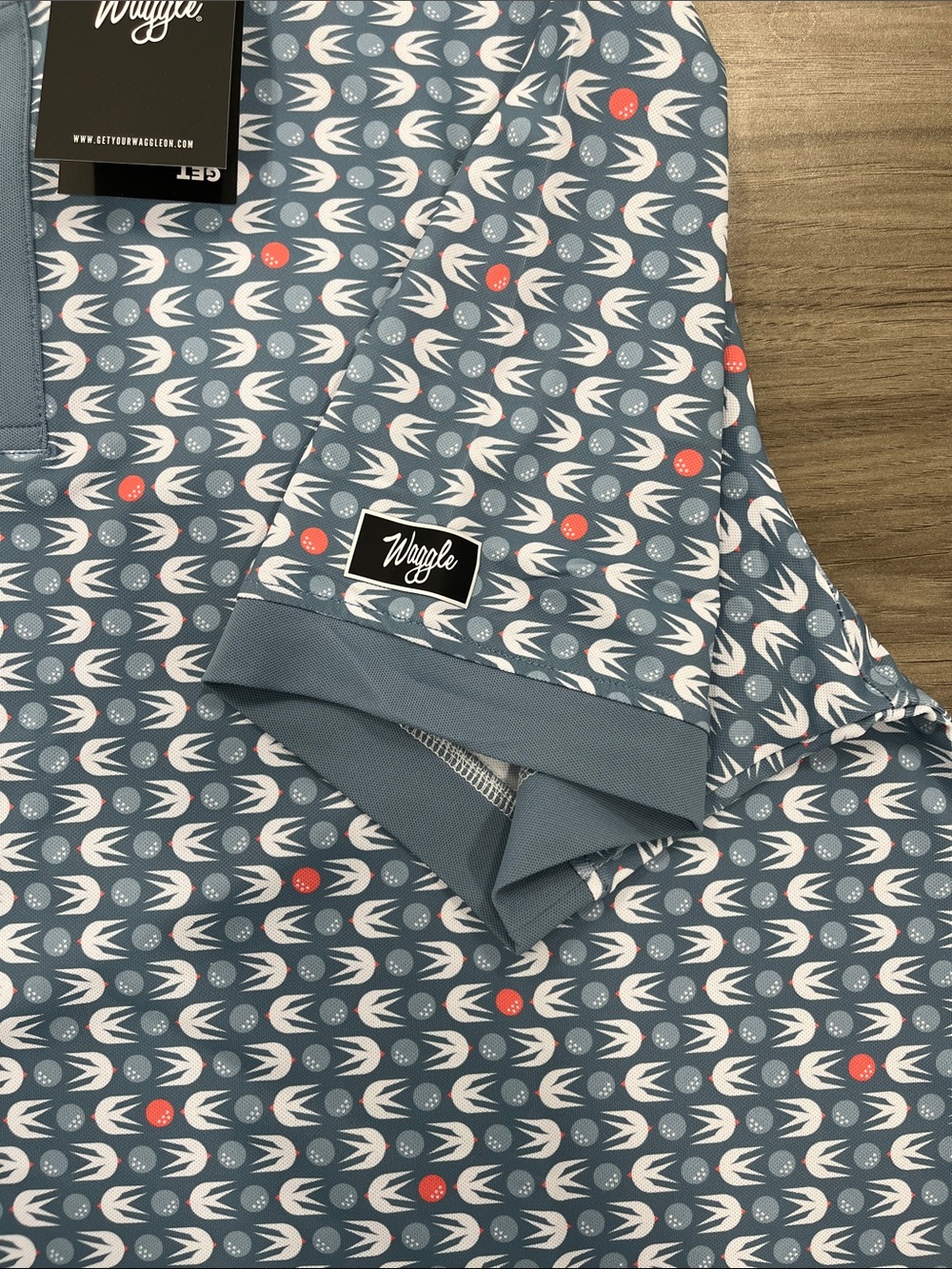 Waggle Golf Men's Light Blue Patterned Polo Shirt - Picture 3 of 3